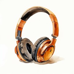 headphones watercolor illustration clip art isolated on white background