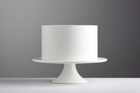 Simple white cake with glaze on a gray background.