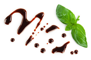 Balsamic vinegar isolated on white background. Top view. Flat lay