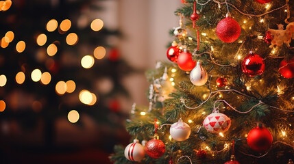 Fototapeta na wymiar christmas tree ball hanging on the Christmas tree, close up view