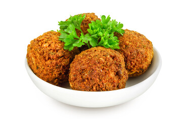 falafel in the bowl isolated on a white background with full depth of field