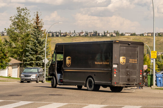 Calgary, Alberta, Canada. Sep `12, 2023. An UPS delivery truck on the route during fall. 