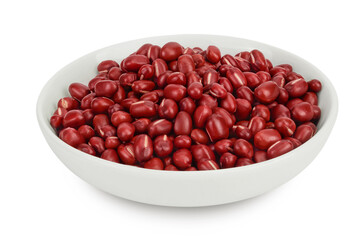 Red adzuki beans in ceramic bowl isolated on white background