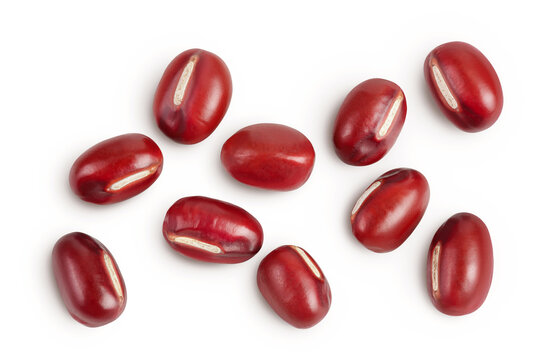 Red adzuki beans isolated on white background. Top view. Flat lay.