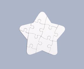 Blank puzzle completed full with all pieces, star shape