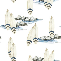 Watercolor seamless pattern, nautical design, beach print png.
