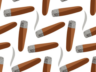 Seamless pattern with Cuban Cigar. Flat vector illustration. Addiction, harm to health, smoking kills concept. Cigar Icon. Repeated background for textile, wrapping paper, wallpaper