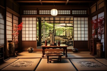 Traditional Japanese home interior. Generative AI