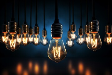 Word 'blackout' below blown lightbulbs, power outage, uncertain energy supply. Generative AI - obrazy, fototapety, plakaty