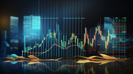 Naklejka premium Photo of an abstract stock chart with skyscrapers in the background