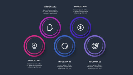 Creative concept for infographic with 5 steps, options, parts or processes. Business data visualization.