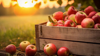 red yellow apples in wooden crate