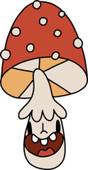 Retro Autumn red mushroom cartoon doodle element, png. Trippy shroom graphic mascot. 70s line art old animation style. Vintage comic avatar. Isolated - 647406749