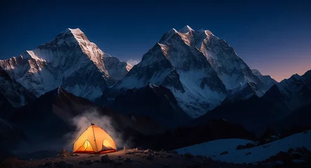 Fotobehang Himalaya an incredibly detailed image of the High Mountains at dusk - AI Generative