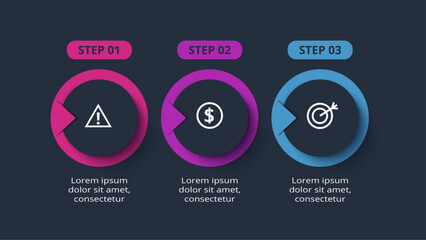 Creative concept for infographic with 3 steps, options, parts or processes. Business data visualization.