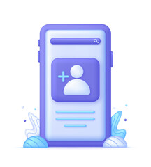 3D Add friend illustration. Add user icon. Create group symbol. New profile account.