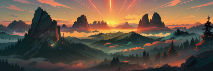 Fantastical mountain landscape within a magical land, Generative aI