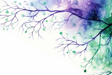 Watercolor neurons in purple and green for understanding neurology and mental health. Generative AI