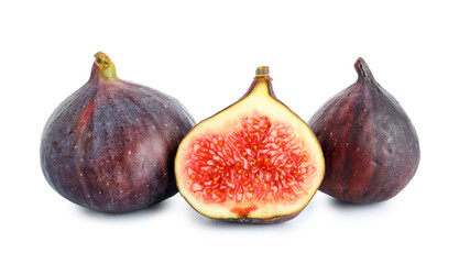 Fresh juicy cut figs isolated on white background