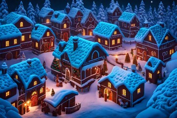 Isometric fantasy, foggy night, a layered labyrinth of ice and snow, Snowmen, Super color, best...