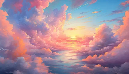 Foto op Plexiglas Beautiful sky painting with pink clouds and sunlight. © Vitaly Art
