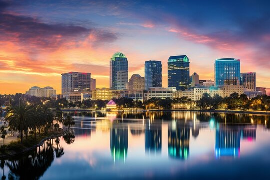 View of Orlando, Florida skyline. Generative AI