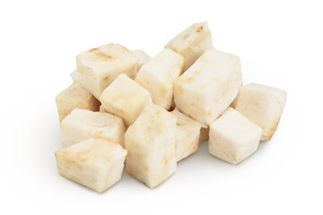diced celery root isolated on white background
