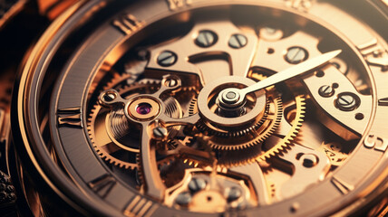 Fototapeta na wymiar close up of golden watch mechanism. time is money.