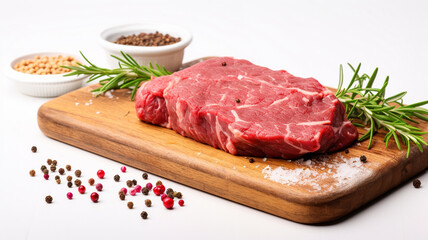 raw beef steak with spices and herbs