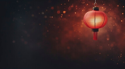 copy space, vector illustration, simple colors, Chinese red lantern on the night of Chinese New Year of happiness background. Design for postcard, greeting card, invitation.
