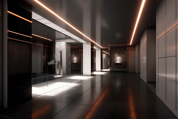 High-tech style hallway interior in the hotel or luxury house.