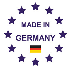 The sign is made in Germany. Framed with stars with the flag of the country.
