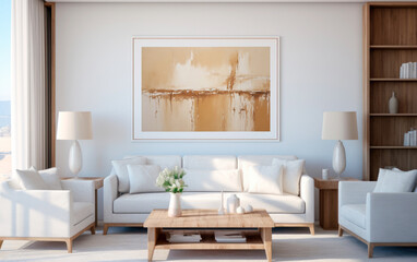 Fototapeta na wymiar Modern living room in a natural scandinavian style. AI Generative