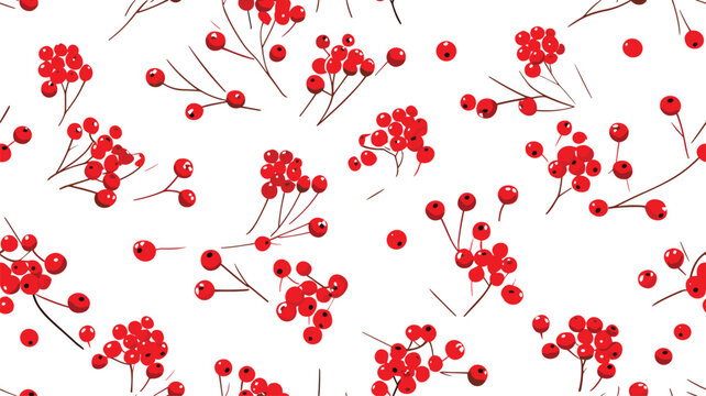 Seamless vector pattern with a sprig of mountain ash. Bright red balls for the cover or wrapping paper, fabric.
