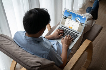Fototapeta na wymiar Online flight booking website provide modish reservation system . Travel technology concept .