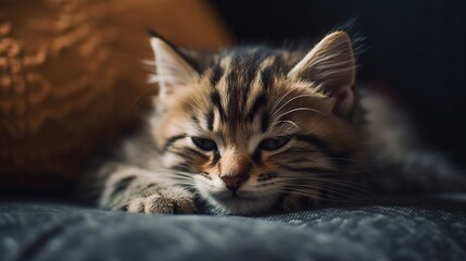 adorable kitten sleeping on a couch