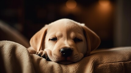 adorable puppy sleeping on the couch