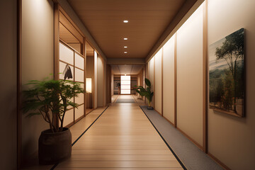 Japan style hallway interior in a hotel or luxury house.