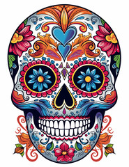 Drawing illustration of an ornately decorated Day of the Dead sugar skull, or calavera