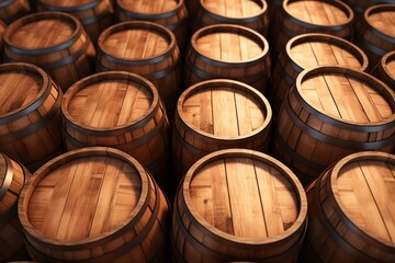 Fototapeta premium Background of wooden barrels. 3D render. Generative AI
