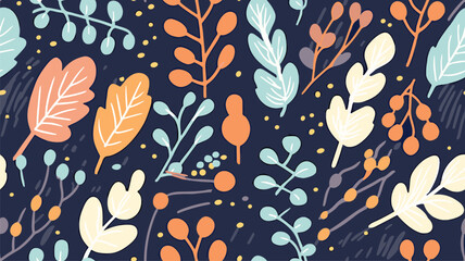 Colorful plants, twigs. Vector seamless pattern in a flat style
