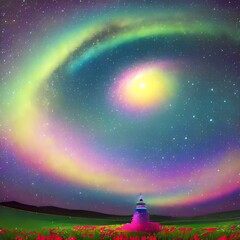 Naklejka premium Twinkle Star, Colorful Rainbow, and Fantasy Sky in Miracle Place Background Image for Decoration No.22