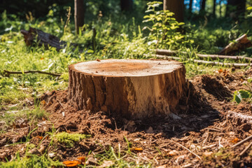 Fototapeta premium Close up of chopped tree trunk area in the middle of nature
