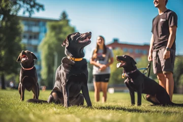 Fototapeten Dog training season at the park on a sunny day, outside recreation with your dog © VisualProduction
