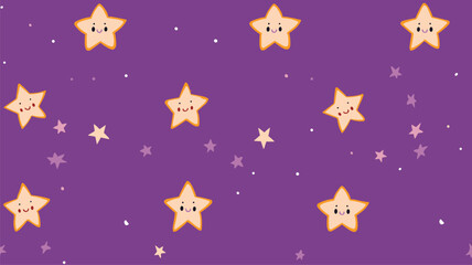 Cute cartoon stars on purple background, vector seamless pattern, children's print for fabric, paper products