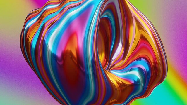 Colorful Abstract Wavy Deformed Torus Shape on Gradient Background, 3D rendering