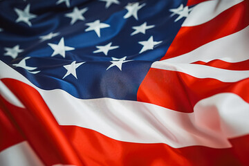 American flag waving in wind for national memorial day, national holiday