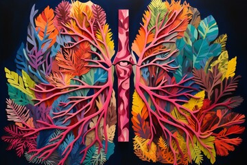 Stunning lung art with palm collage, vibrant colors, modern feel, and a social backdrop. Generative AI