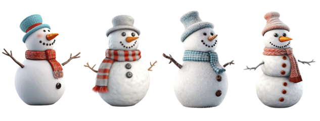 snowman png set of christmas decoration isolated on a transparent or white background