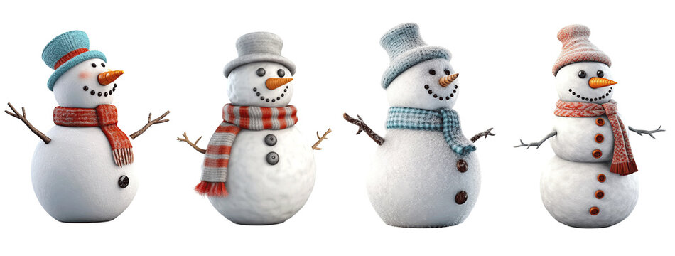 snowman png set of christmas decoration isolated on a transparent or white background